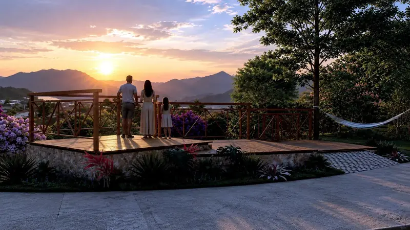 Deck com vista para a serra ao pôr do sol (perspectiva)