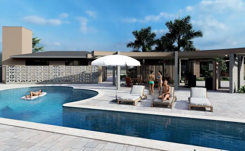 Piscina com bar lounge (perspectiva)
