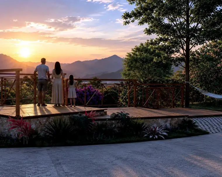 Pôr do sol com vista para a serra na Fazenda Santa Isabel