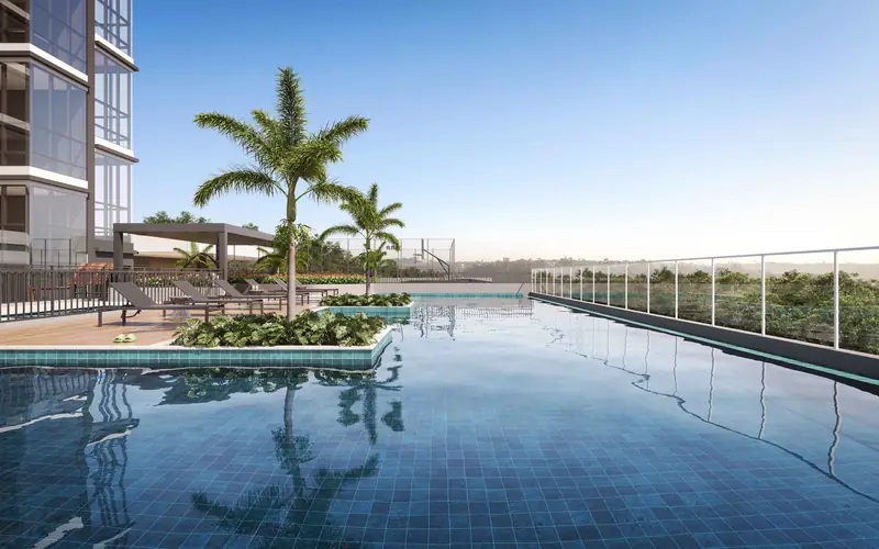 Piscina climatizada com borda infinita (perspectiva)